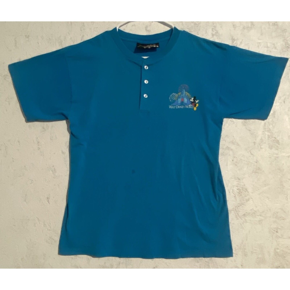 Vintage Walt Disney World 3 Button Henley Short Sleeve Shirt-Size 19x26-No Tag